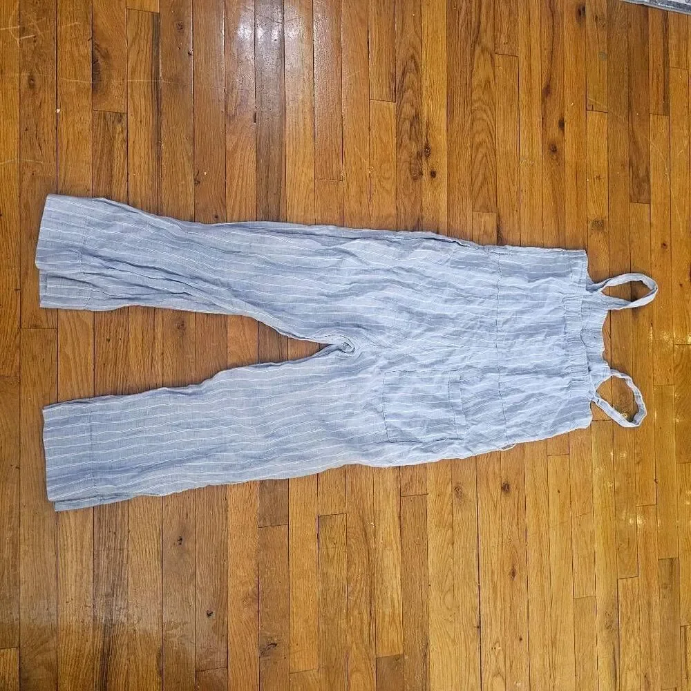Everlane Linen Stripe Romper Jumpsuit Blue White Women's